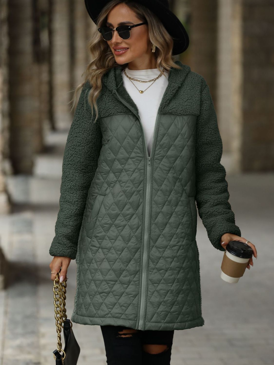 Textured Zip-Up Hooded Coat | Cozy & Stylish Long Sleeve Outerwear