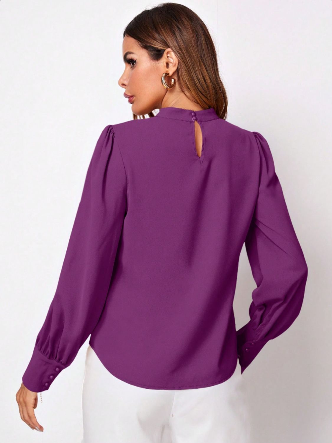 Ruched Mock Neck Long Sleeve Blouse | Elegant & Stylish Statement Piece