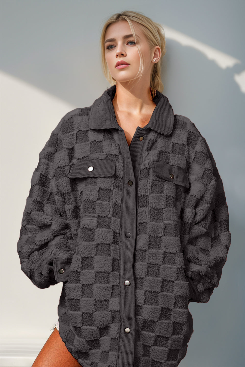 Double Take Fuzzy Checkered Shacket | Cozy & Trendy Button-Up Layer