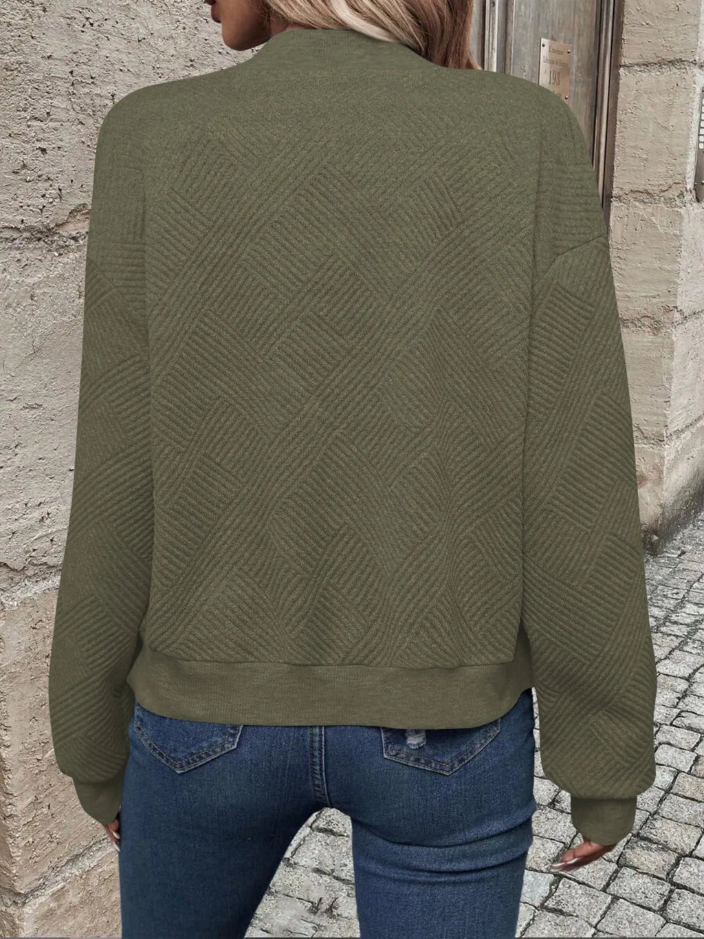 Zip-Up Textured Long Sleeve Jacket