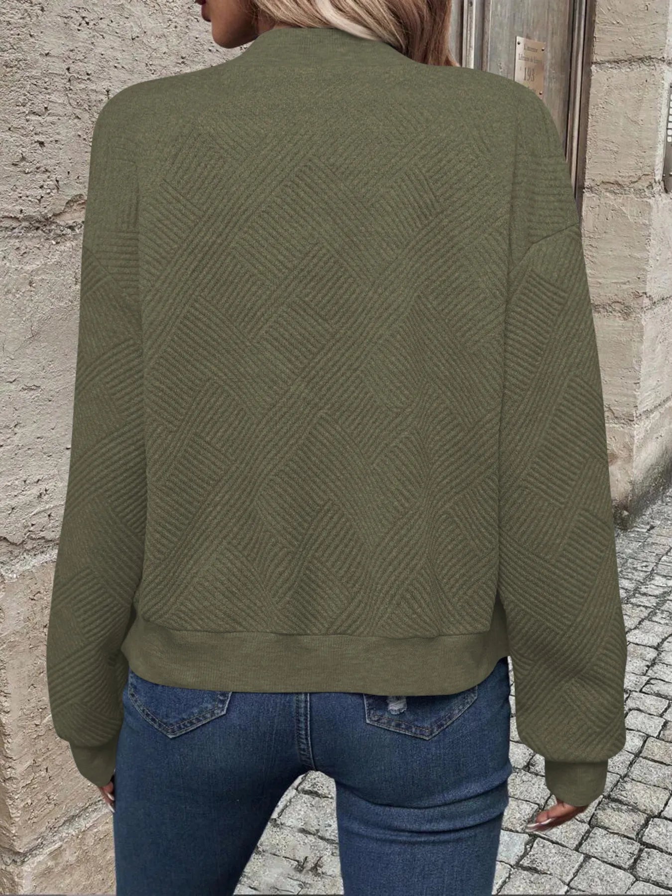 Zip-Up Textured Long Sleeve Jacket