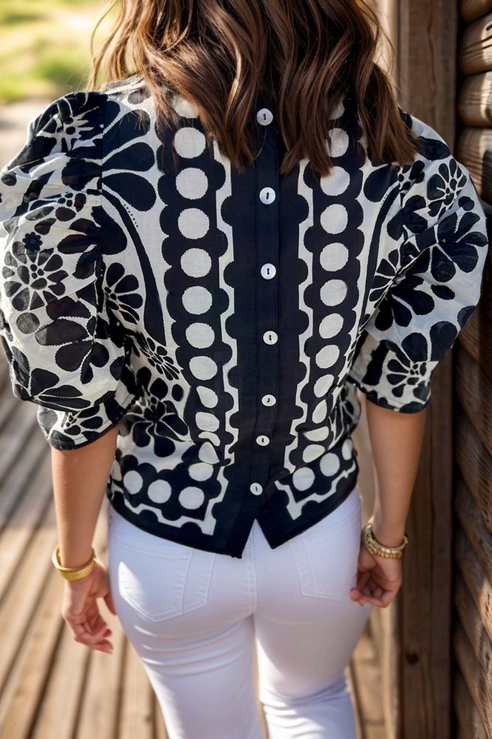 Printed Round Neck Half Sleeve Blouse | Stylish & Versatile