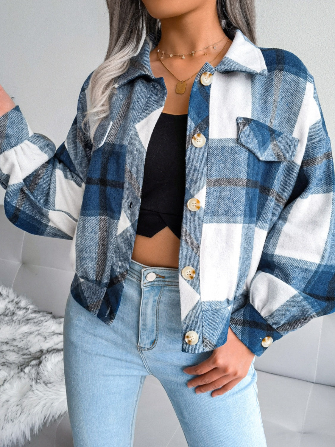 Plaid Collared Neck Long Sleeve Jacket | Timeless & Cozy Outerwear