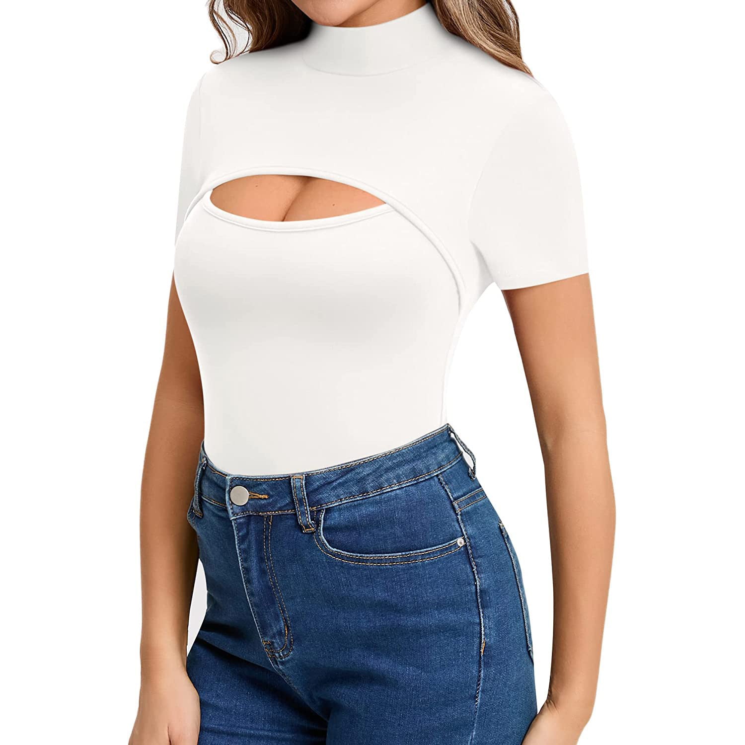 Women's Chest Opening Stretch Slim Fit Short-sleeved Jumpsuit