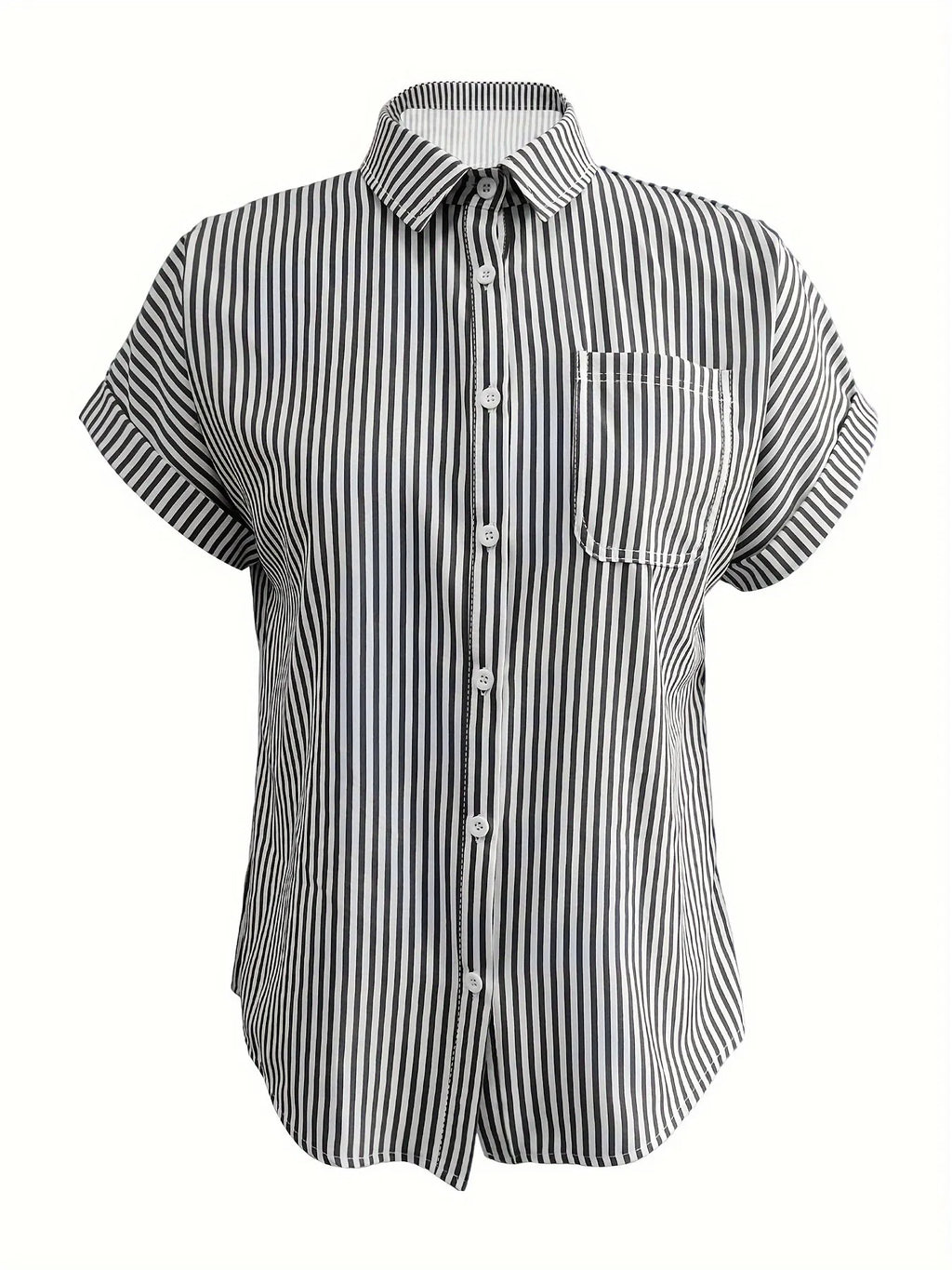 Full Size Striped Button-Up Casual Shirt with Pocket Plus Size