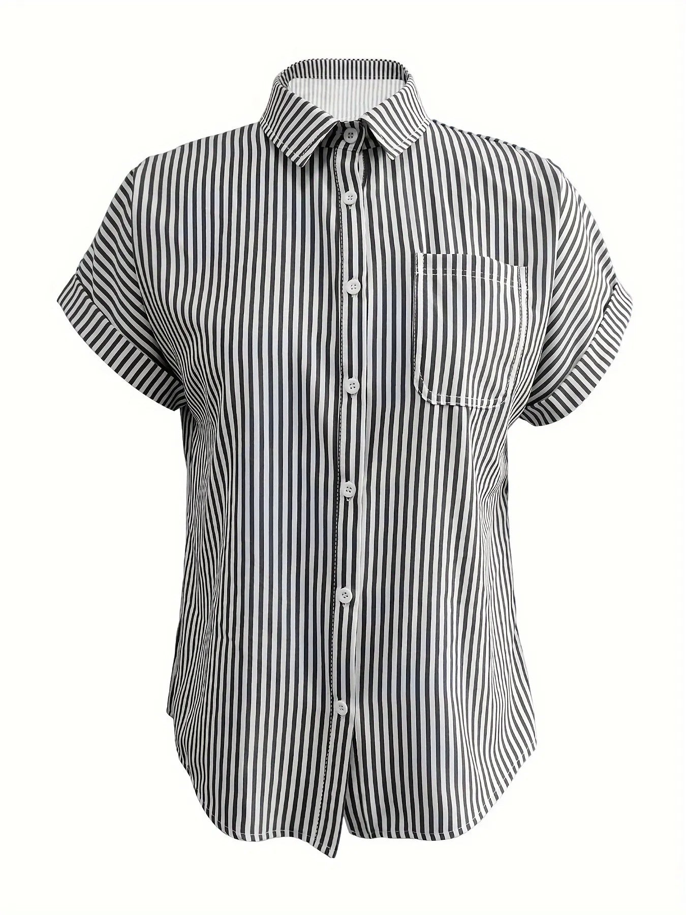 Full Size Striped Button-Up Casual Shirt with Pocket Plus Size