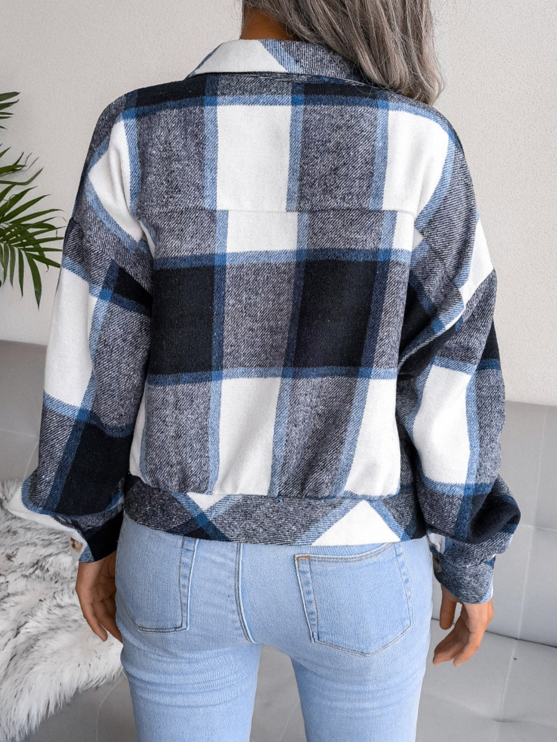 Plaid Collared Neck Long Sleeve Jacket | Timeless & Cozy Outerwear